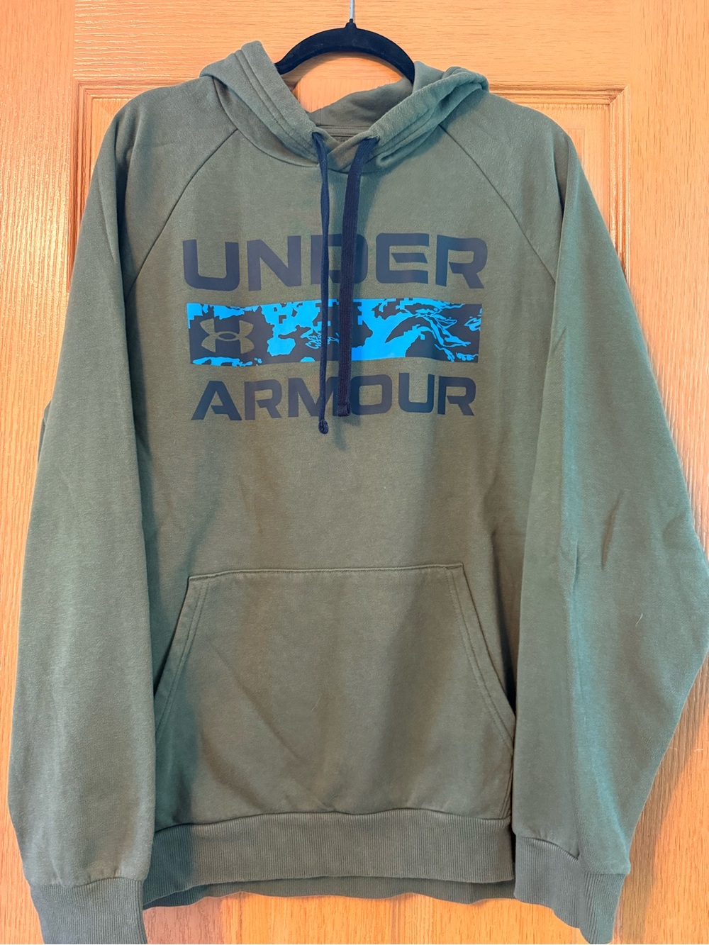 Under Armour Olive Green Hoodie with Blue Logo Accent